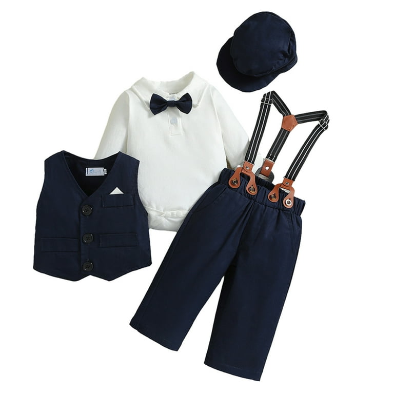 Esaierr 4PCS Newborn Boys Gentleman Outfit Shirt Jumpsuit+ Vest+