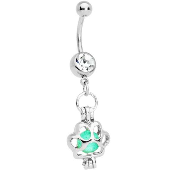 Body Candy Womens Stainless Steel Navel Ring Piercing Glow in the Dark Paw Print Dangle Belly Button Ring