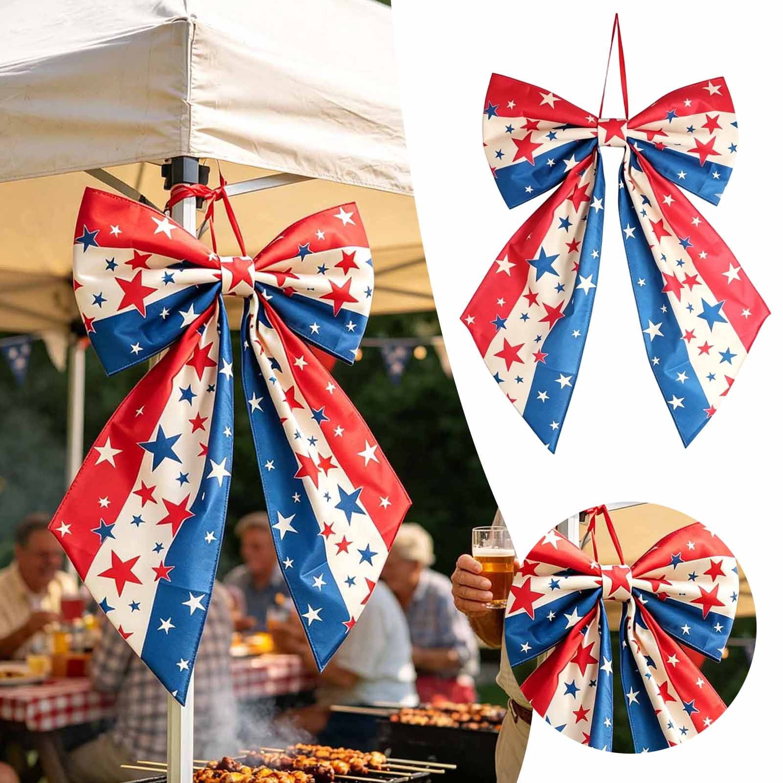 Patriotic Wreath Bows for Front Door Large 35.4" Red White and Blue Ribbon with Stars and Stripes for 4th of July Memorial Day Indoor Outdoor Party Decor