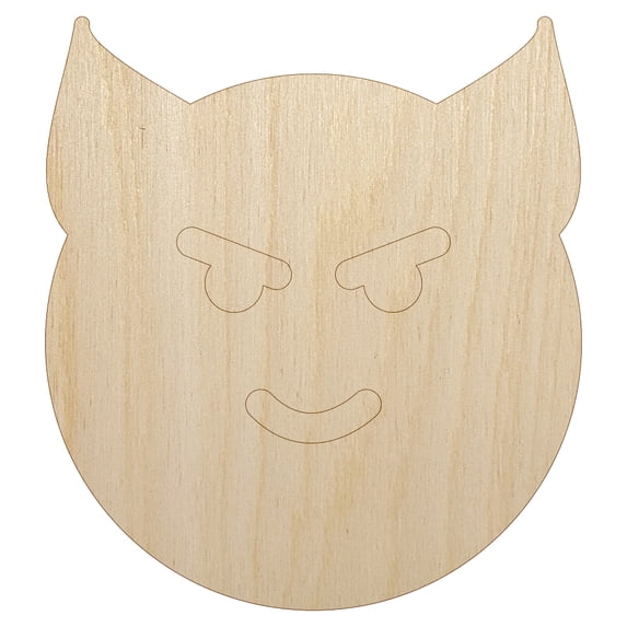 Happy Devil Face Emoticon Wood Shape Unfinished Piece Cutout Craft DIY Projects - 4.70 Inch Size - 1/8 Inch Thick