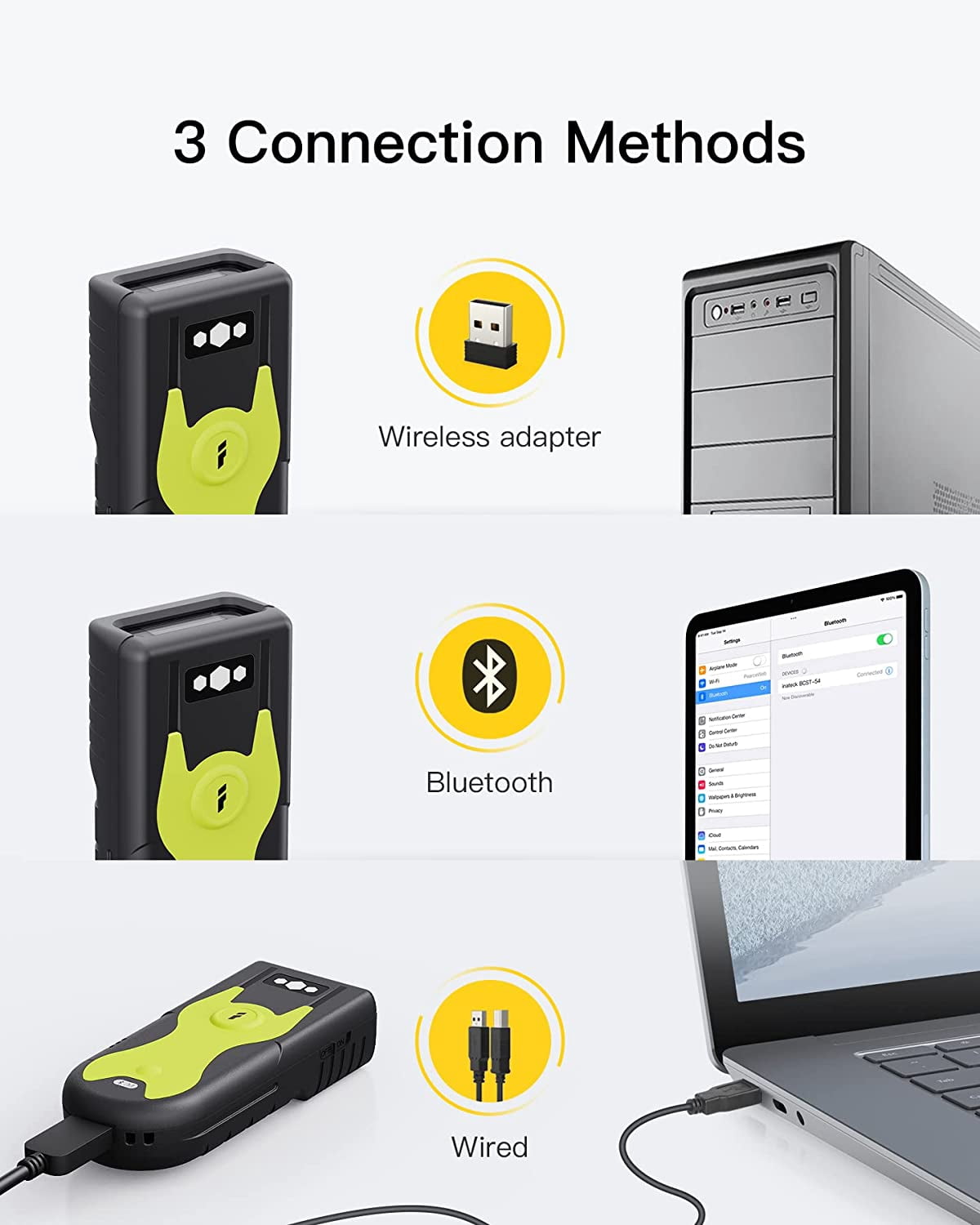 Bluetooth Scanner 2D Barcode Scanner 2.4Ghz USB Adapter, Screen Scanning, Exclusive Shortcuts, BCST-42