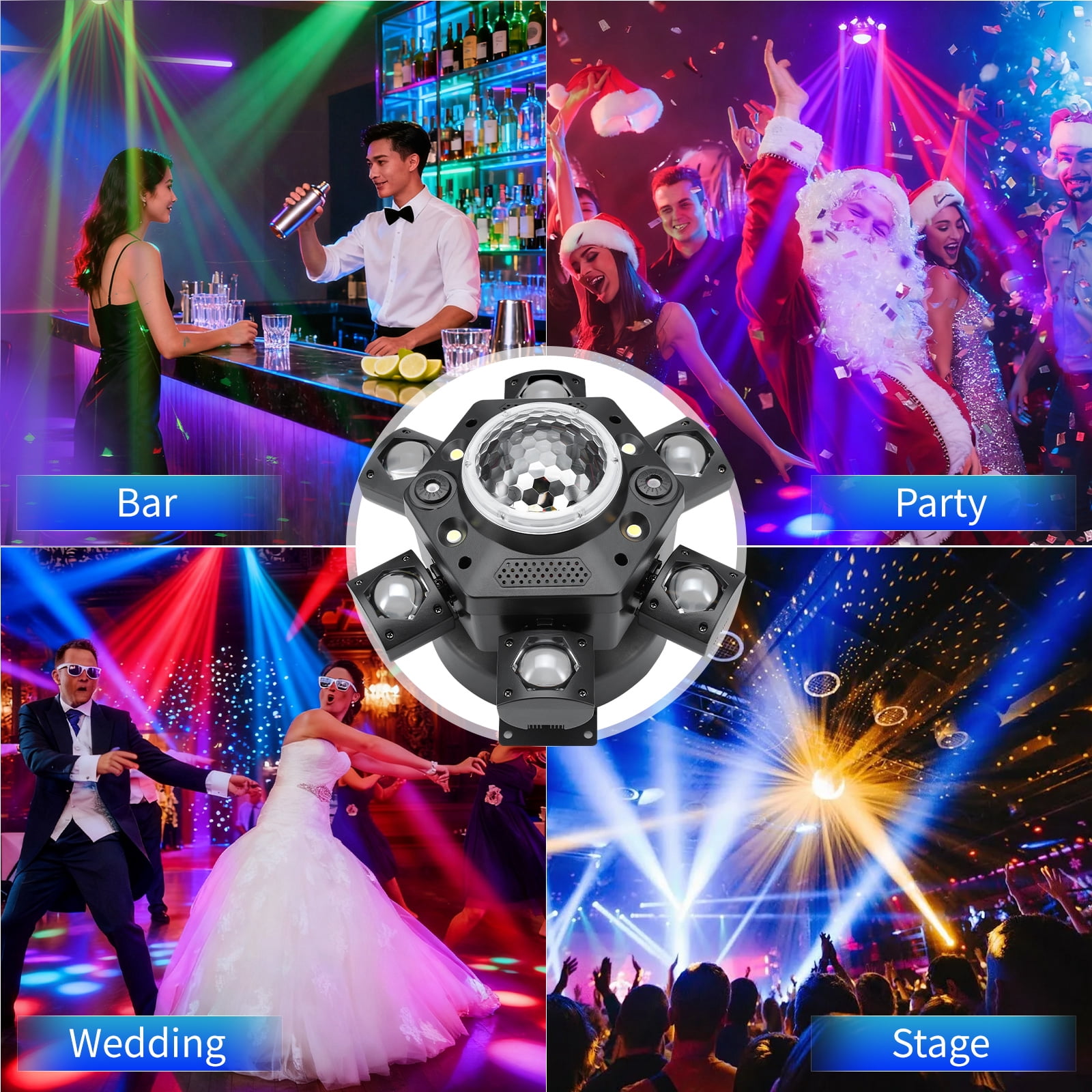 Moving Head DJ Lights, 6 Arm RGBW LED 150W Disco Stage Light with Mixed Lighting Effects, Sound Activated, DMX 512 Remote Control DJ Lights for Disco Club Wedding Party (Kaleidoscope)