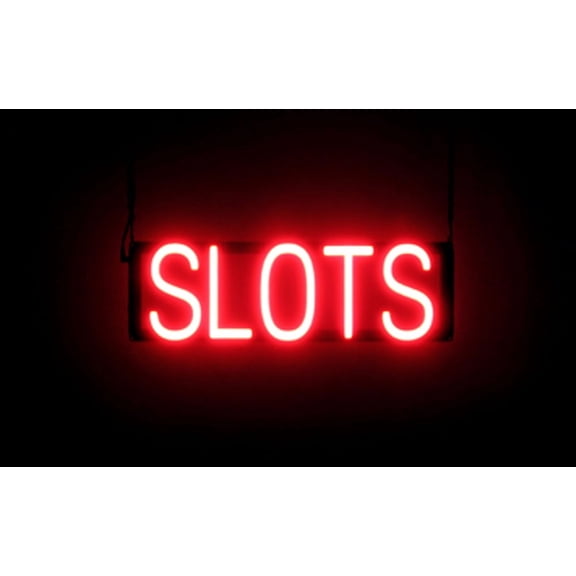 SpellBrite SLOTS LED Sign for Business. 20.3" x 6.3" Red SLOTS Sign Has Neon Sign Look With Energy Efficient LED Light Source. Visible from 500 Feet, 8 Animation Settings.