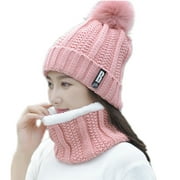 Viworld Winter 2Pcs Pom Pom Cable Beanie Hat Scarf Set Soft Warm Knit Ski Cap Thick Neck Scarf for Women