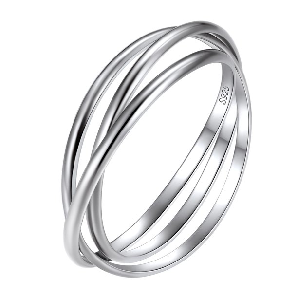 Anillo rodante triple entrelazado de plata de ley 925, sencillo y delicado, unisex Suplight Jewelry exquisita