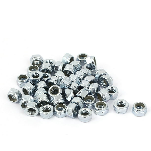 Uxcell 3/16"-24 Tuercas de bloqueo hexagonales de acero al carbono con inserto de nailon, 50 piezas plateadas