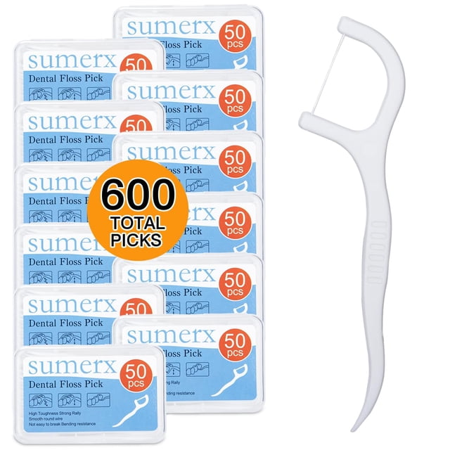 Floss Picks SUMERX, 600 unidades, palillos de hilo dental, paquete de 50