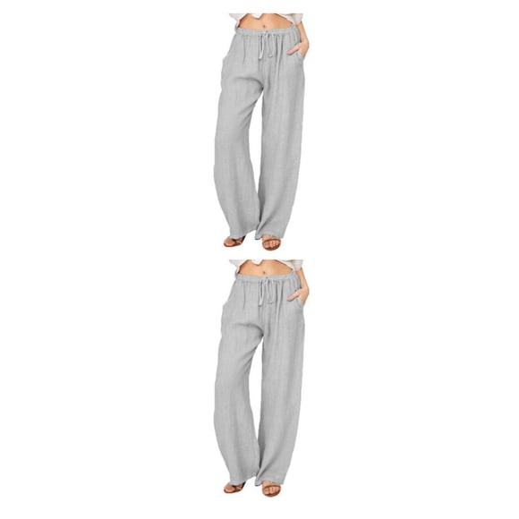 Pantalones de poliéster Minnieouse para Mujer Color Sólido Suelto Plisado Cintura Alta Casual Verano Transpirable Gris XXL 2piezas