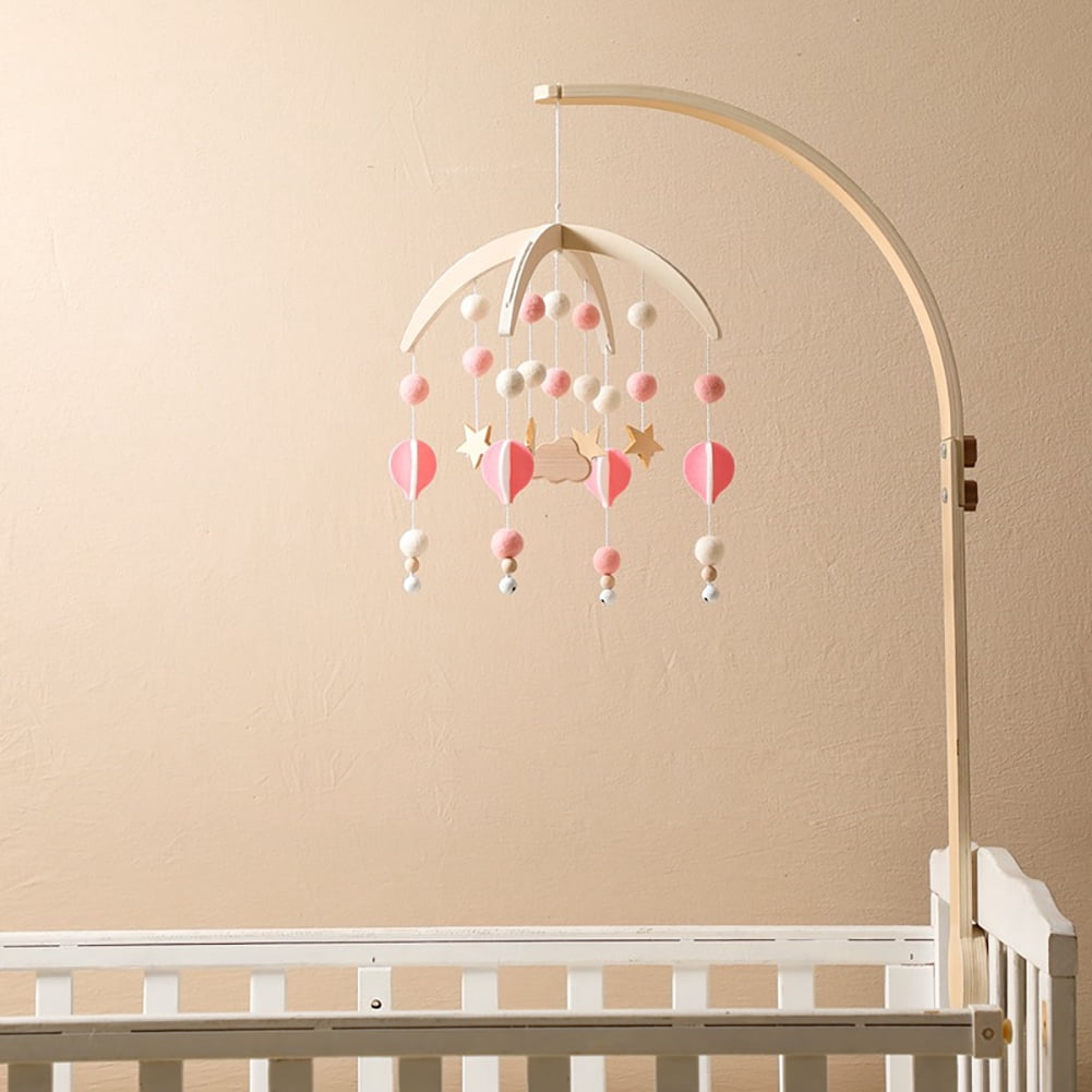 Wooden Baby Crib Bell – Star-Shaped Hanging Wind Chime Mobile, Soothing Rotating Toy for Newborns & Infants, Pink