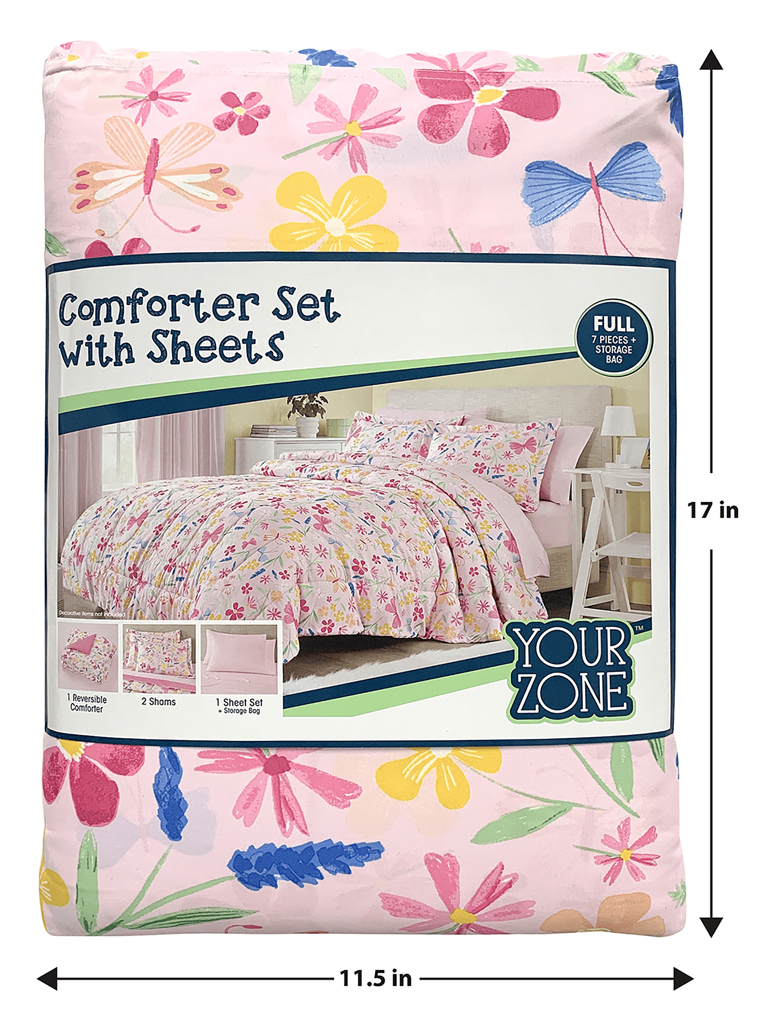 Your Zone 5 Piece Pink Wildflower Polyester Bedding Set for Girls, Twin