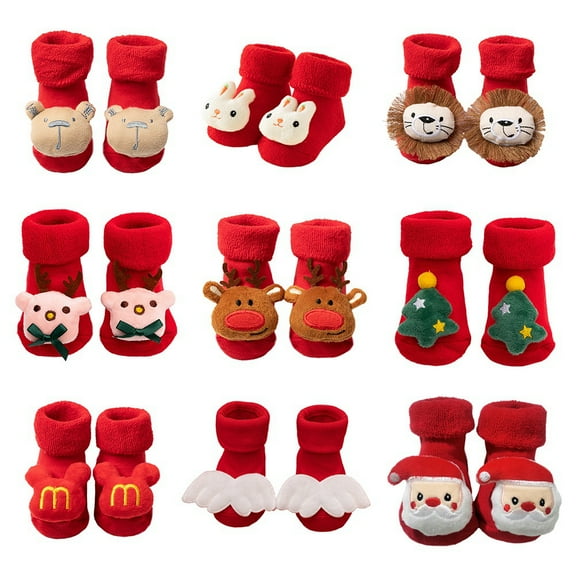 Baby Non-Slip Warm Christmas Socks - Infant Boys Girls Thick Winter Cozy Floor Socks for New Year 0-3 Years