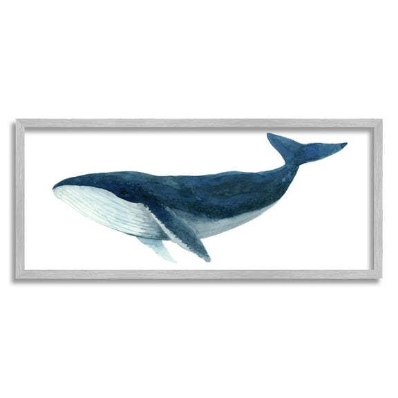 Stupell Industries Blue Whale Marine Animal Watercolor Painting over White, 30 x 13,Design by Jeannine Saylor
