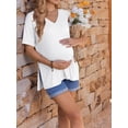 thumbnail image 5 of Weardear 3 Pack Women's Maternity Shirts V Neck Cuff Fold Pregnancy Tunic Tops Split Side Short Sleeve Pregnant Clothes, 5 of 6