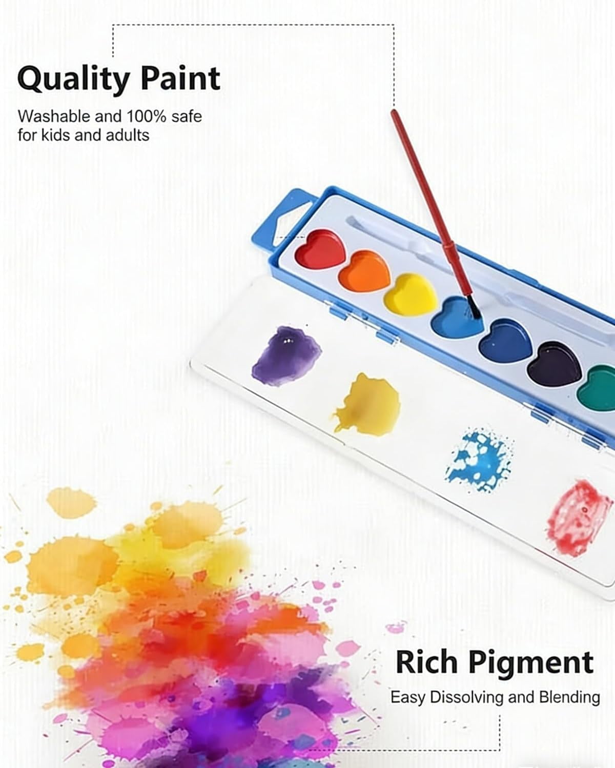 Mini Watercolor Paint Set for Valentine’s Day | Romantic Art Gift Valentine Watercolor Heart Shaped Water Colors with Paintbrush for Kid 8/12colors Classroom Mini Paint Set Preschool