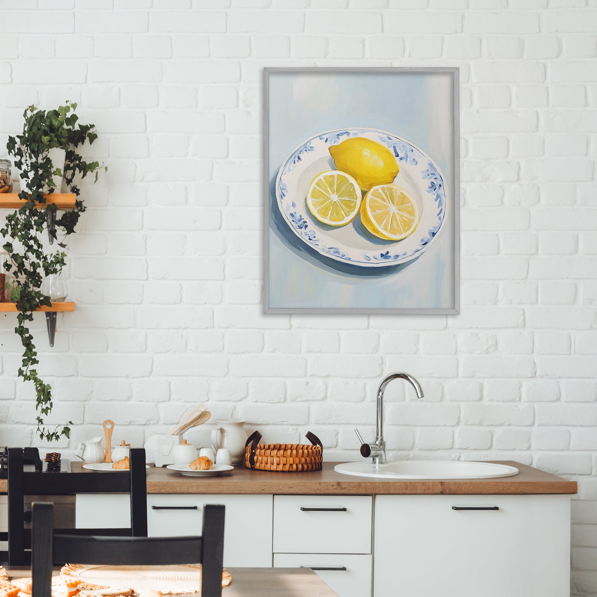Stupell Industries Plate of Juicy Lemons Gray Framed Giclee Art, design by The Prints Vibe