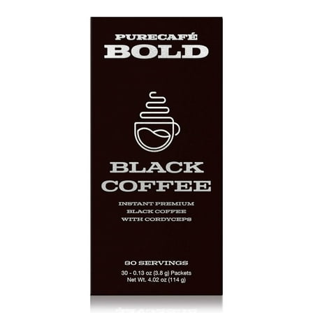 PureCafé Bold Black Coffee with Cordyceps | Smooth, Energizing Flavor | Convenient Single-Serve Packets | Supports Focus, Vitality & Wellness | 30 Servings