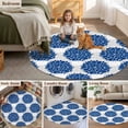 thumbnail image 5 of Dahlia Flower Large Round Rug 8 FT, Non Slip Living Room Area Carpet, Farmhouse Botanical Blue Grey Floral Washable Soft Circle Rug Non-Shedding Floor Carpet for Bedroom Office Dining Room, 5 of 9