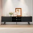 thumbnail image 6 of Black TV Stand for 65 70 Inch TV, Modern Iron Rattan TV Console with Sliding Door, Entertainment Center with Storage and Adjustable Shelves, Media Console for Living Room and Bedroom, 6 of 8