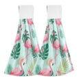 thumbnail image 2 of Flamingo Tropical Leaves Pattern Hand Towels 2 Pack Quick Dry Velvet Soft with Velcro Kitchen Bath 14x18in, 2 of 7