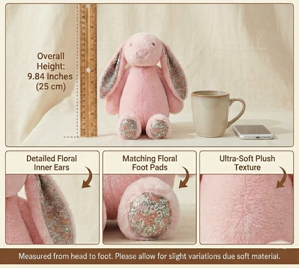 Aximioll 9pc 9.8" Floral Easter Bunny Plush Set - Large Vintage Rabbit Stuffed Animal Bulk - Soft Spring Decor & Big Basket Stuffers - Cottagecore Flower Pattern Gift for Kids (Assorted Colors)
