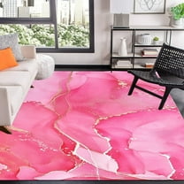 Modern Marble Smog Crystal Pink Area Rug for Living Room Boho Chic Ombre Patten Dining Room Bedroom Carpet Luxury Gold Wavy Playroom Machine Washable Small Bathmat Laundry Room Rug 3'x4'