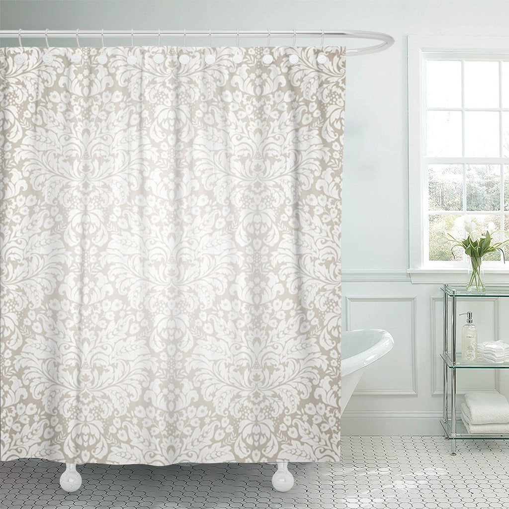 PKNMT Gray Royal Damask Floral Pattern Vintage White Gold Baroque