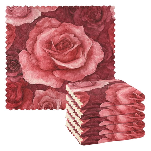 6 Pieces of Kitchen Towels 11x11Inch Kitchen Dish Cloths Kitchen Dish Towels Reuseable Cleaning Cloths Red Roses