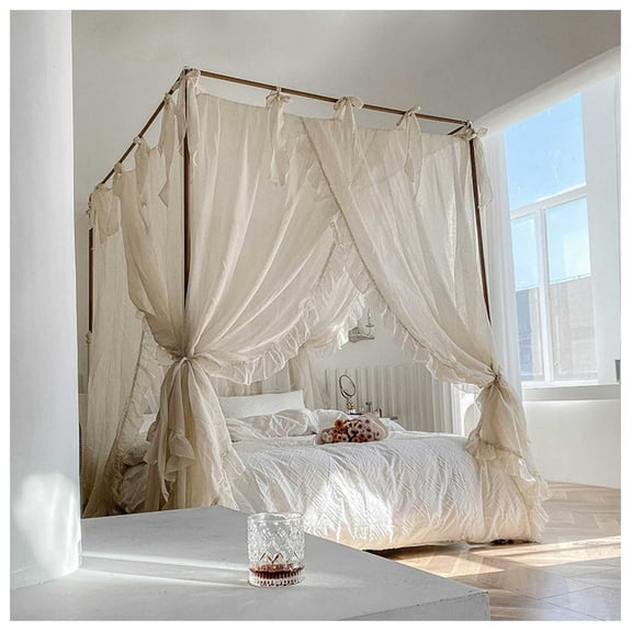 Canopy Bed Curtains with Canopy Frame,Bed Drapes Mosquito Net for Bed,4 Poster Bed Canopy for Girls Bedroom Decoration Accessories