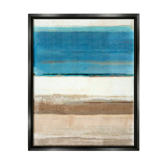 Stupell Industries Blue & Tan Abstraction Abstract Painting Black Floater Framed Canvas Art Print Wall Art, 17 x 21