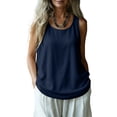 thumbnail image 2 of Womens Linen Cotton Flowy Tank Tops Oversized Sleeveless Gauze Shirts Button Down Summer Loose Lightweight Casual Cami(Navy,XL), 2 of 5