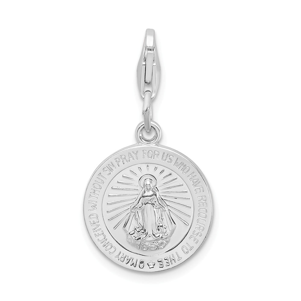 Sterling Silver Anti-Tarnish Treated Miraculous Medal Charm on an Adjustable Chain Necklace