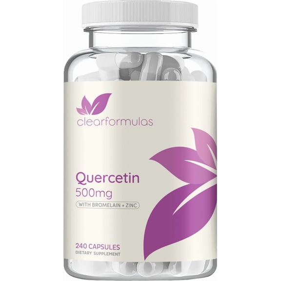 Clear Formulas Quercetin with Bromelain and Zinc Supplement Capsules 500mg, Immune Support, 240 Count