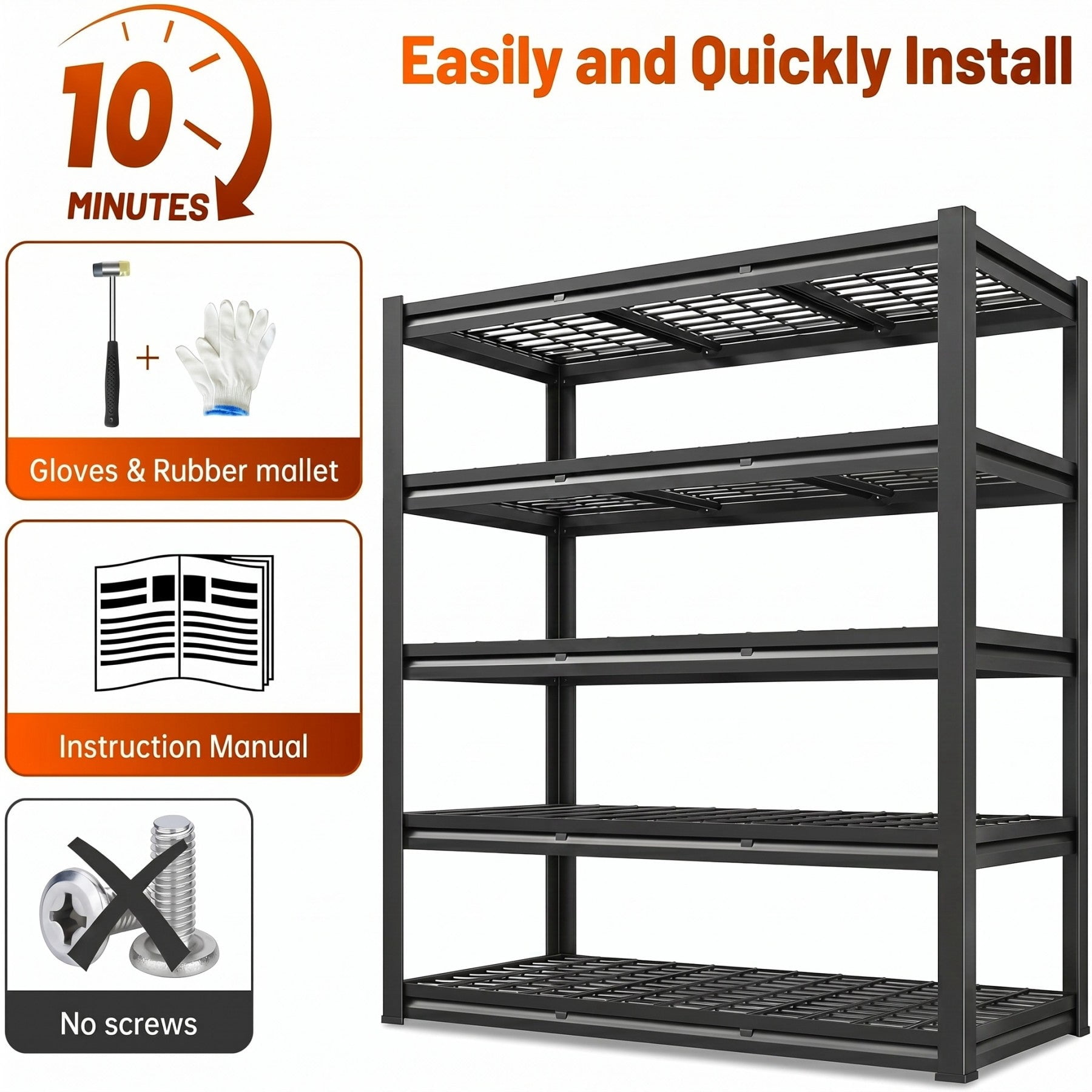 Sailvan 3500LBS Heavy Duty Garage Shelving, 5-Tier Adjustable Metal Storage Shelves, Industrial Steel Utility Rack, 60"W x 24"D x 72"H,Black