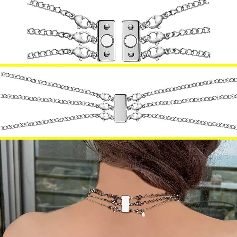 4 Pieces Locking Magnetic Layered Necklace Clasp Gold and Silver