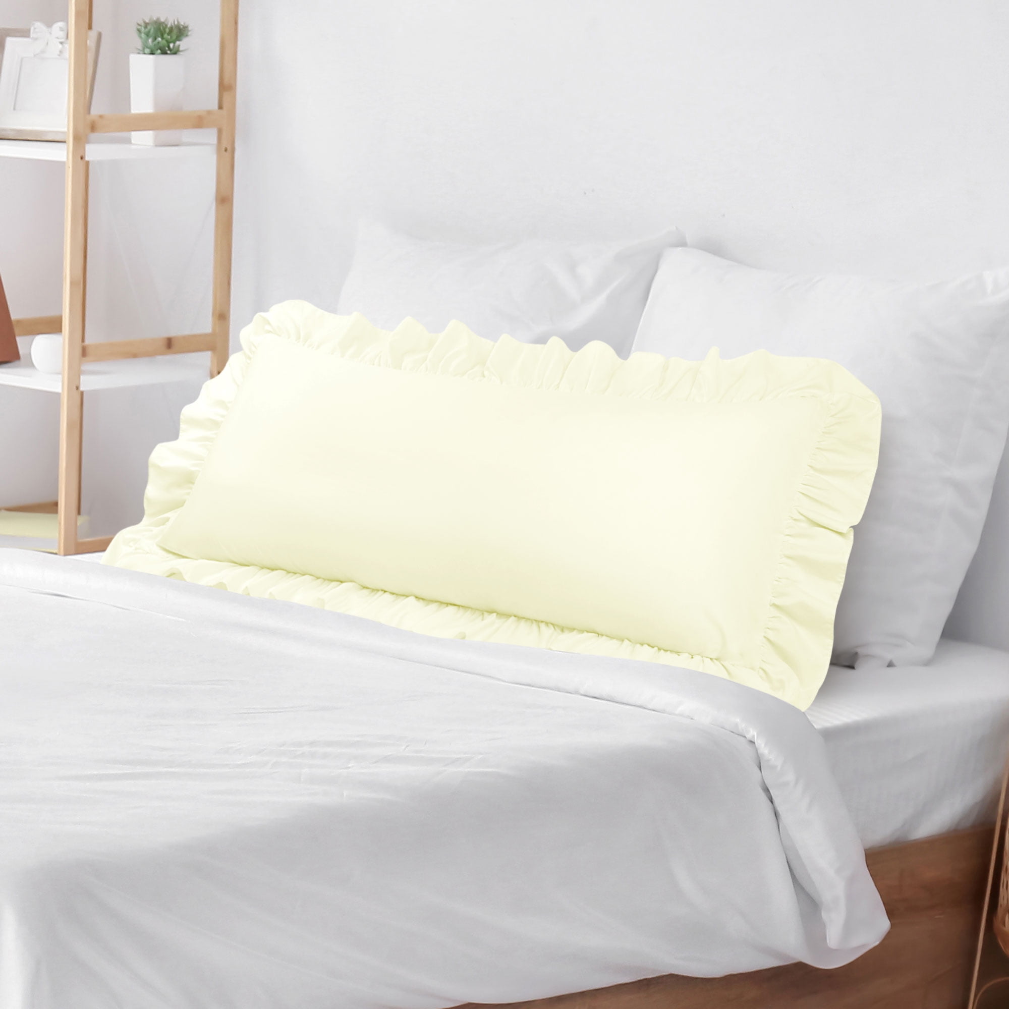 Unique Bargains Microfiber Ruffle Envelope Closure Body Pillowcases Cream 20"x54"