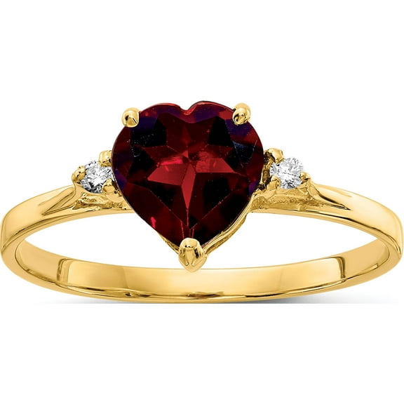 14K Yellow Gold 7mm Heart Garnet A Diamond Ring (Size 7.5) Made In United States x9682ga/a