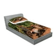 thumbnail image 2 of Ambesonne Rustic Fitted Sheet & Pillow Sham Set, Tropical Forest Palms, Twin, Brown Green, 2 of 2