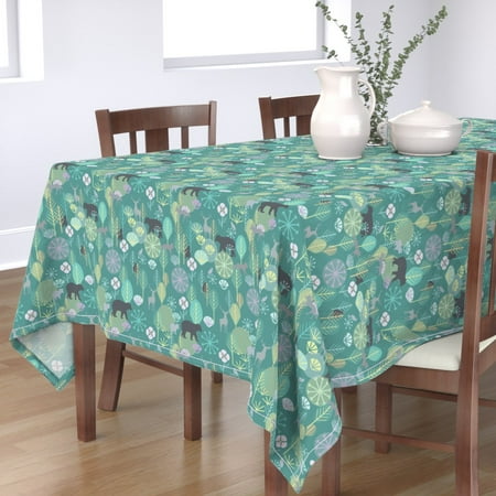 

Cotton Sateen Tablecloth 70 x 108 - Katelyns Forest Woodland Deer Bear Emeraldgreen Katelynsforestdarkgreen 2 Emerald Print Custom Table Linens by Spoonflower