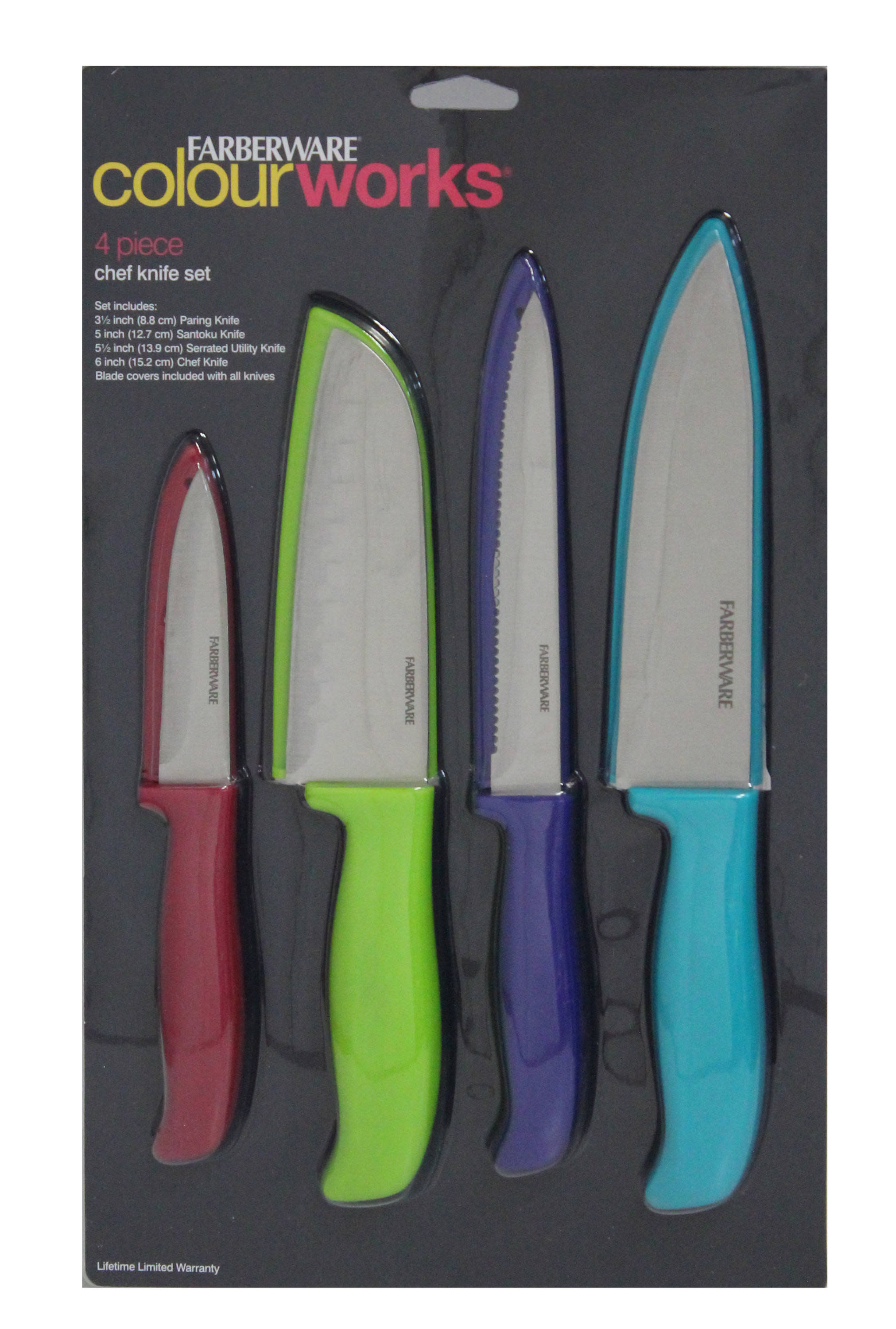 Farberware 4-piece Stamped Prep Knife Set Colored Plastic Handles - image 3 of 8