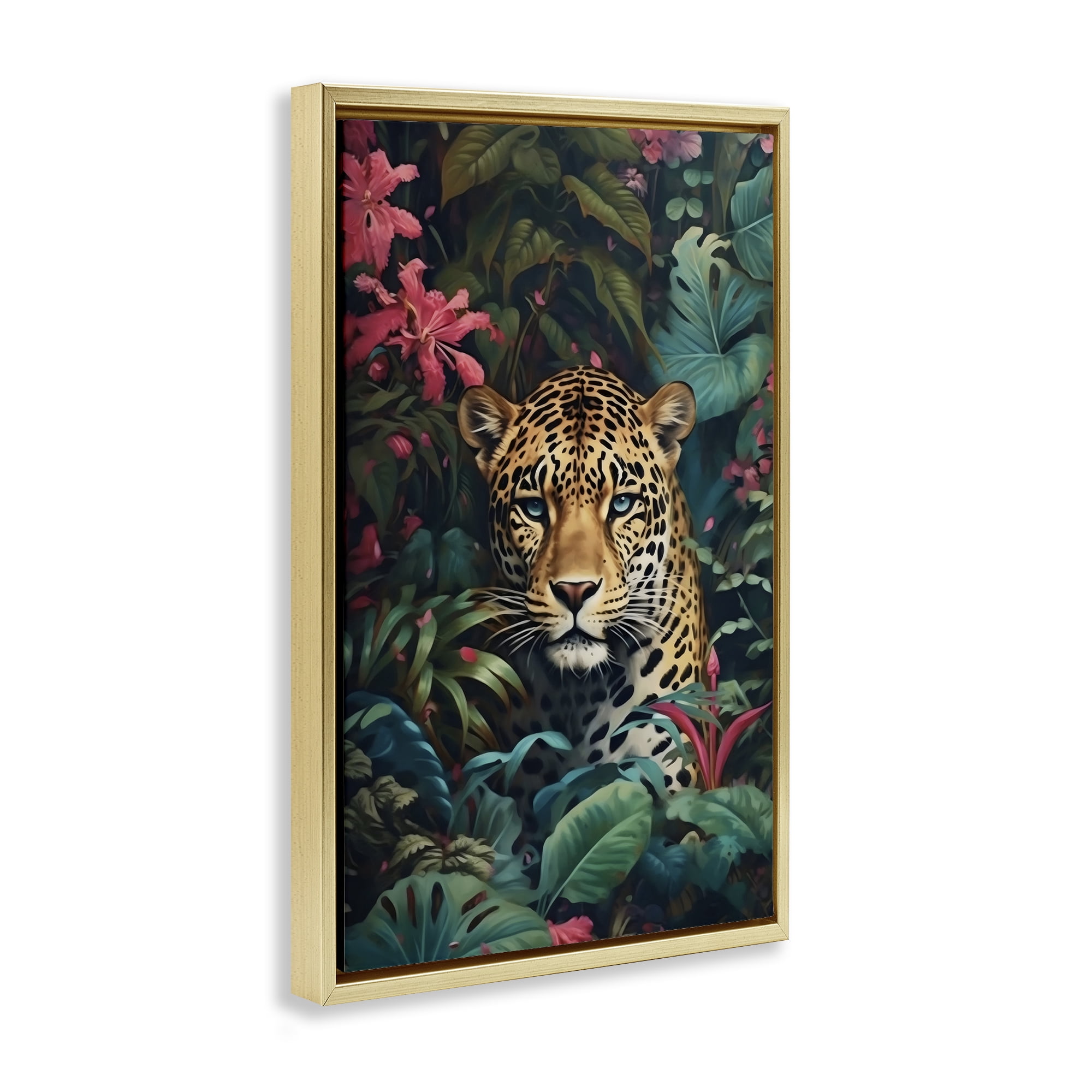 Stupell Industries Jaguar with Silent Emerald Gaze Gold Framed Floater Canvas Wall Art, design by Creative Studio