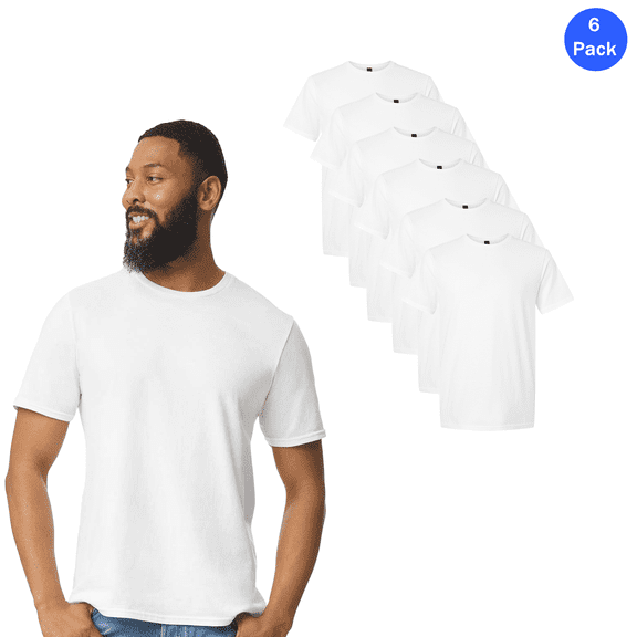 Gildan Softstyle Cotton T-Shirt, Men Short Sleeve Classic Fit, Crew Neck White Tee, 6 Pack, S