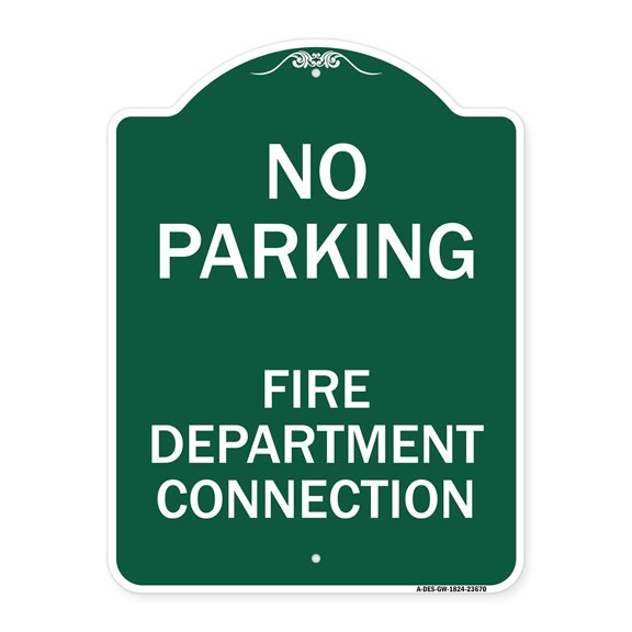 SignMission A-DES-GW-1824-23670 18 x 24 in. Designer Series Sign - No Parking Sign No Parking - Fire Department Connection, Green & White