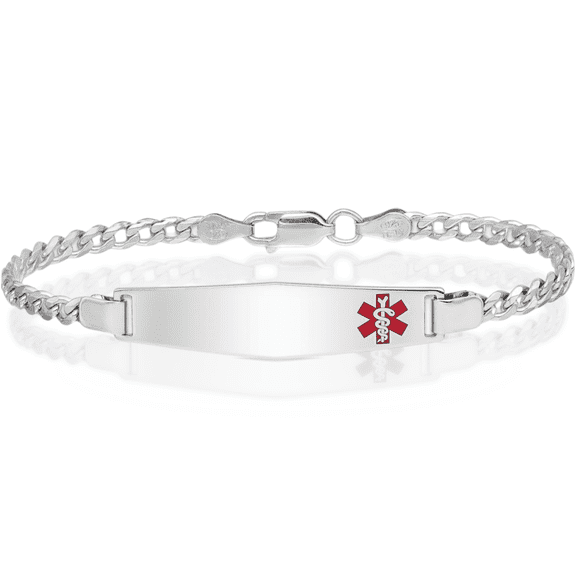 925 sterling silver medical alert id curb link chain bracelet