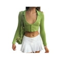 thumbnail image 2 of KOMOO Women Rib Knit Cardigan Long Sleeve Button Lapel Crop Tops Casual Basic Slim Knitted Tops Streetwear, 2 of 8
