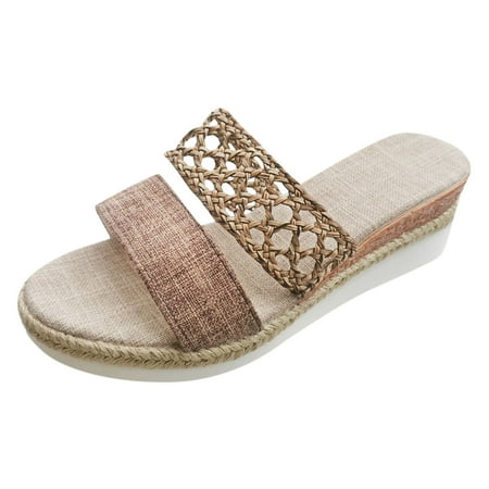 

MIASHUI Summer Sandals for Women 2024 Women Sandals Fashion Pattern Simple Open Toe Comfortable Wedge Summer Casual Shoes Khaki 8.5