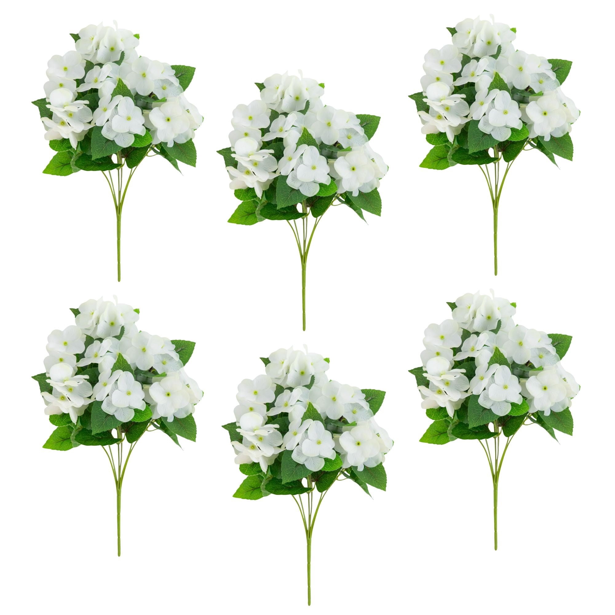 Nearly Natural UV-Resistant Artificial Hydrangea Bush Plant - 14" - White - Set of 6