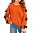 thumbnail image 2 of FRSASU Girls Bow Decorative Long Sleeve Crew‑Neck Fleece Pullover Sweatshirt Drop Shoulder Casual Tops Orange, 2 of 5