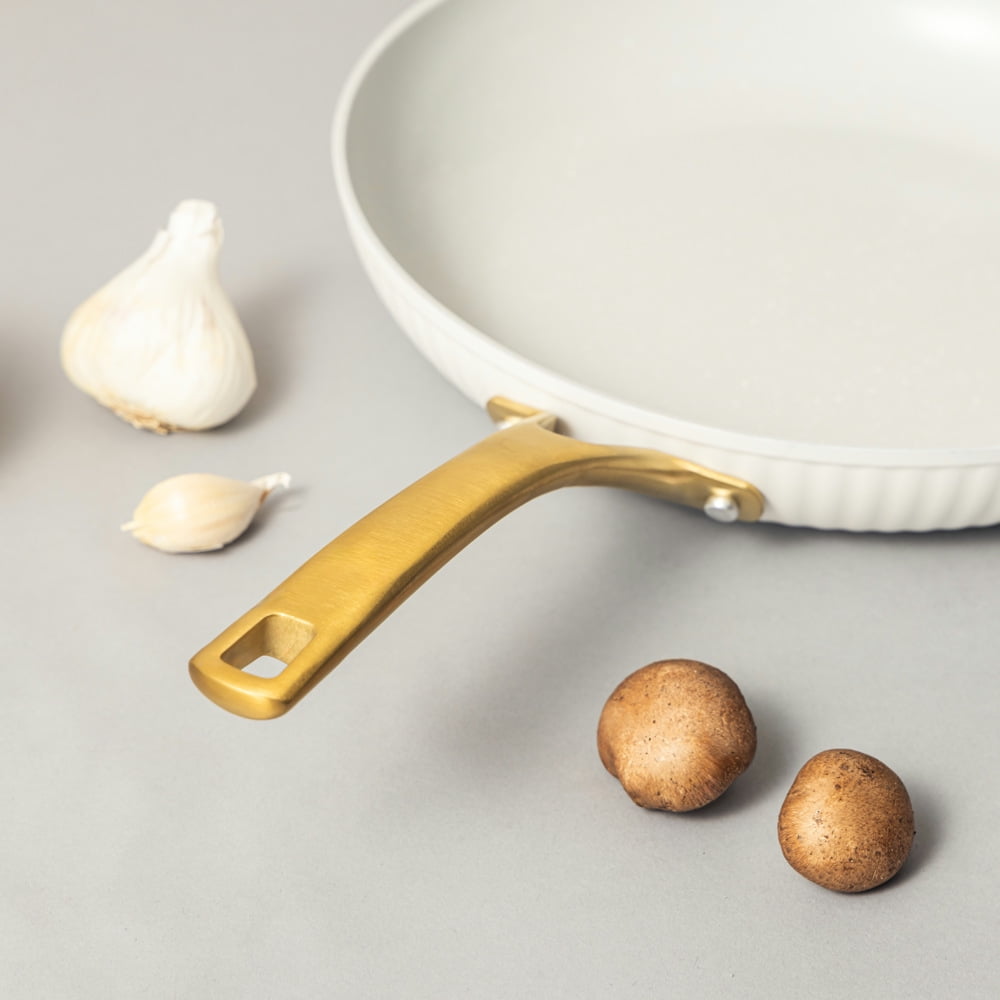 Thyme & Table 12" Non-Stick Signature Ribbed Fry Pan- White & Gold