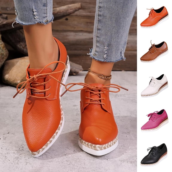 Miqool Women's Platform Wedge Heel Summer Casual Chic Pointed Toe Lace Up Thick Sole Rope Sole Dress Shoes