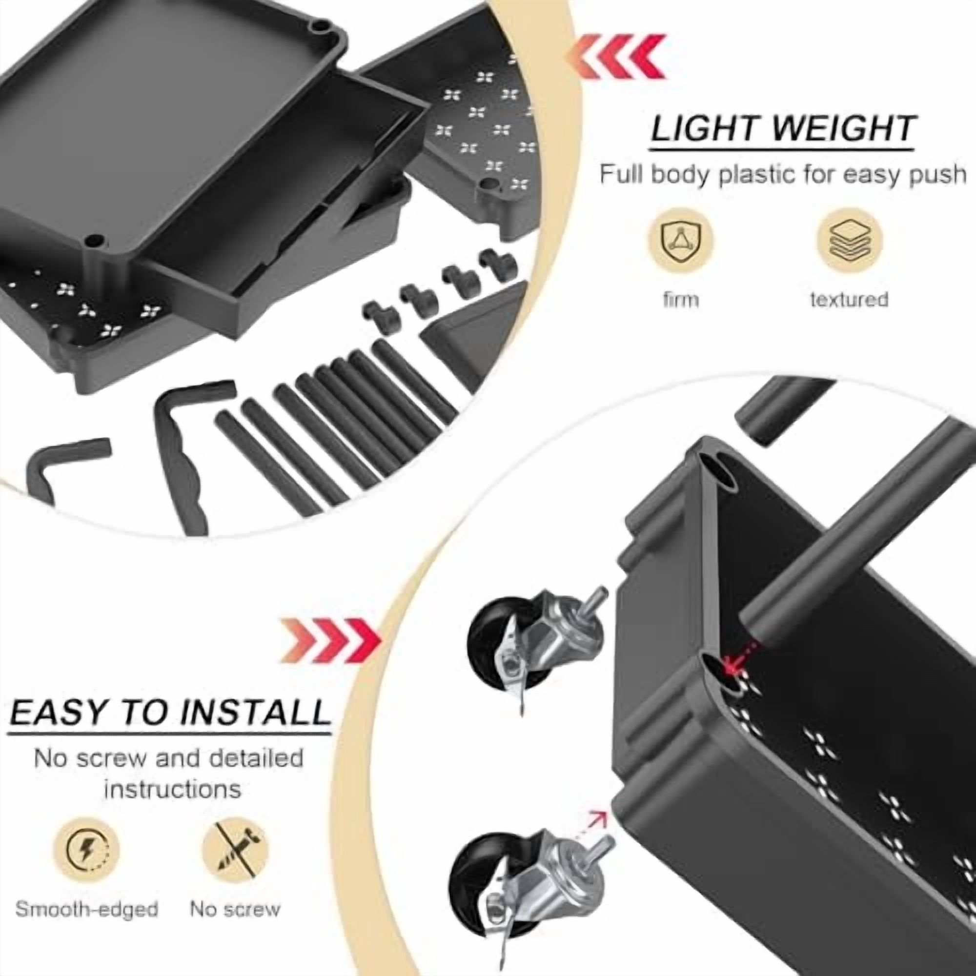 3 Tier Rolling Utility Cart Organizer with Removable Drawer, Stable and Sturdy Black Rolling Storage Carts with 2 Lockable Wheels for Bathroom, Kitchen, Snack, Craft, Makeup, Baby Essentials